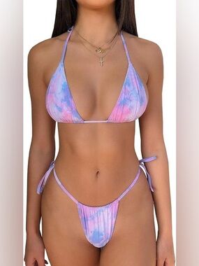 Two Piece Triangle Bikini Set Tie Die